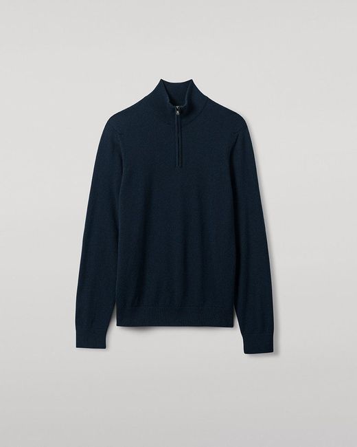 Johnstons Blue Classic Cashmere Dark Zip Neck Jumper for men