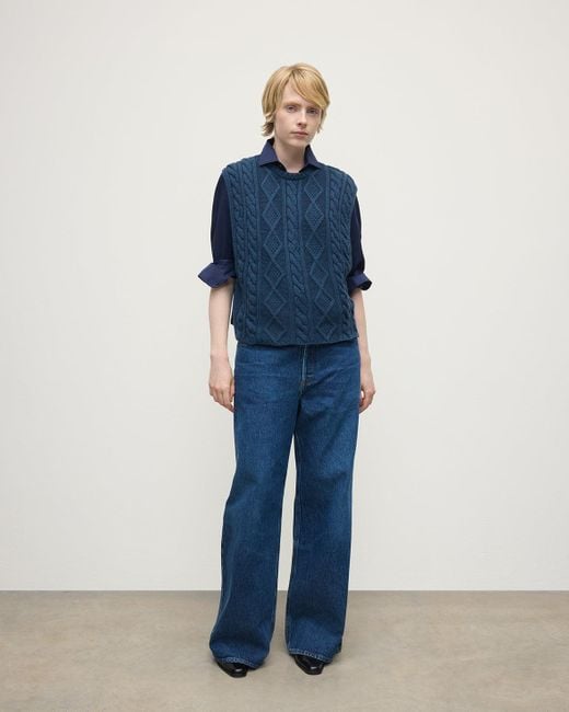 Johnstons Blue Aran Cable Cashmere Tank