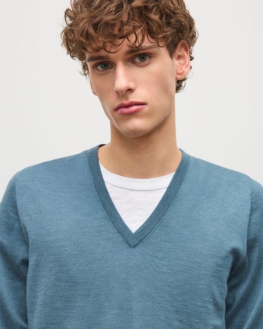 Johnstons Blue Fin V Neck Superfine Cashmere Jumper for men