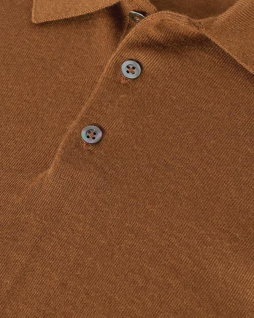Johnstons Natural Dark Camel Superfine Cashmere Polo Shirt for men