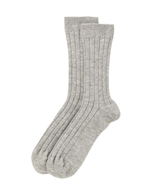 Johnstons Gray Cashmere Ribbed Light Socks L