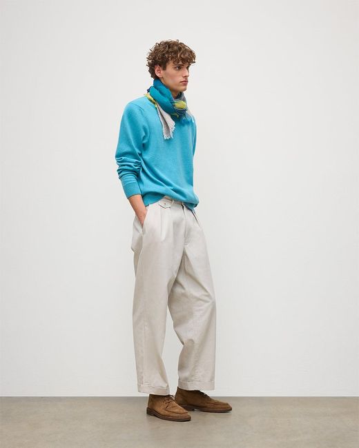 Johnstons Blue Rory Bright Classic Cashmere Crew Jumper for men