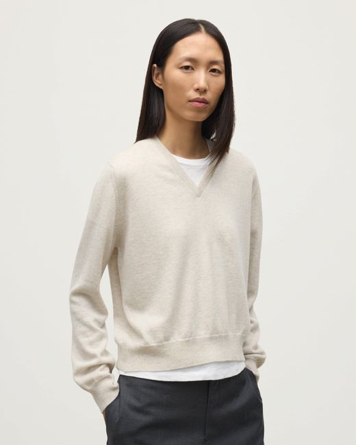 Johnstons White Lunan Natural Classic Cashmere V Neck Jumper