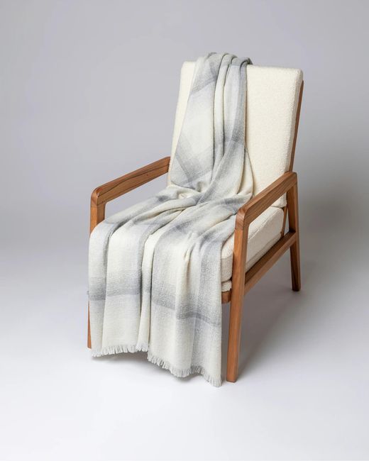 Johnstons White Blurred Cashmere Silk Bouclé Throw