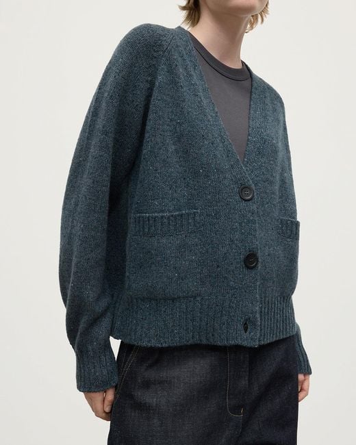 Johnstons Blue Donegal Cashmere V Neck Cardigan