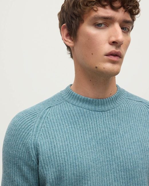 Johnstons Blue Contrast Neck Cashmere Jumper for men