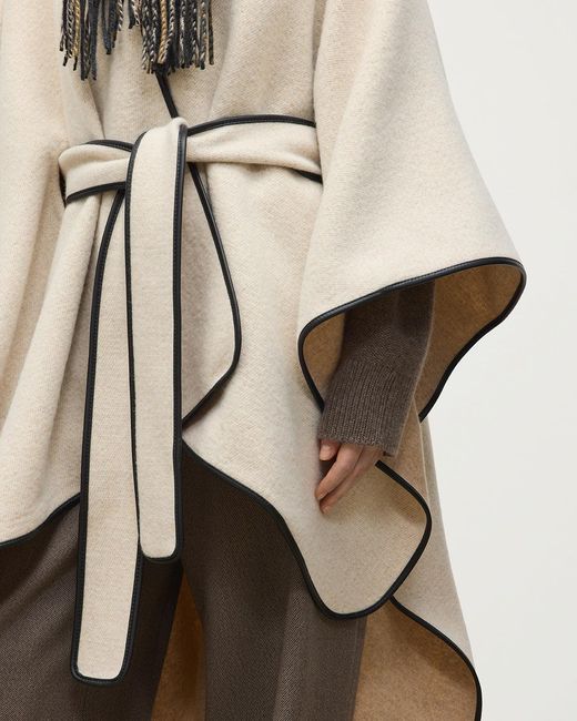 Johnstons Natural Cream Belted Cape With Leather Binding