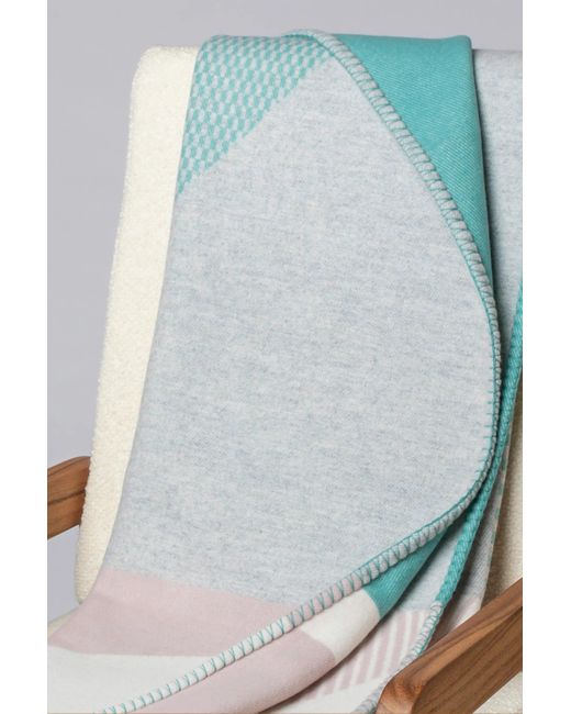 Johnstons Blue Blanket Stitched Geometric Throw