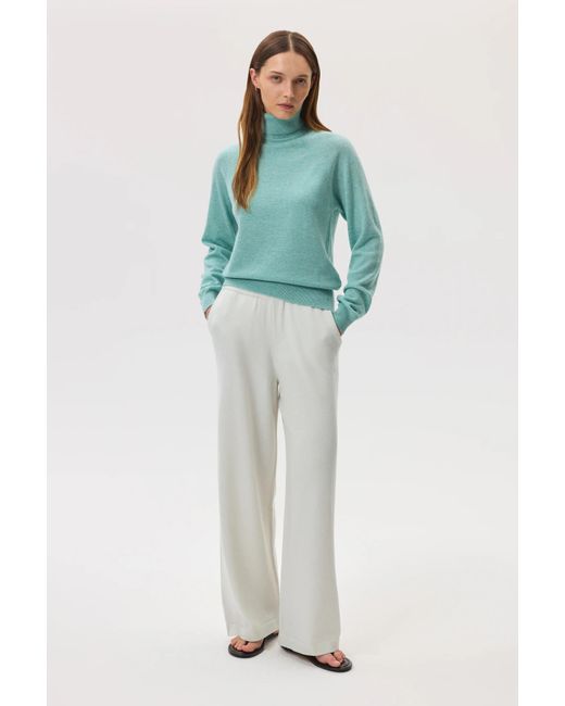 Johnstons Blue Classic Cashmere Roll Neck Jumper