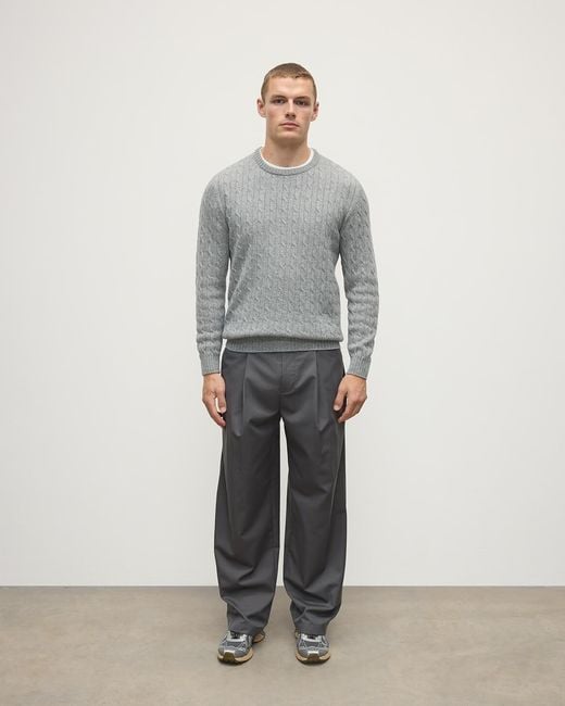 Johnstons Gray Cable Knit Light Cashmere Jumper for men
