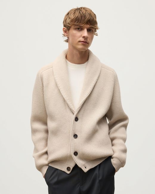 Johnstons White Pioneer Natural Shawl Collar Cashmere Cardigan for men