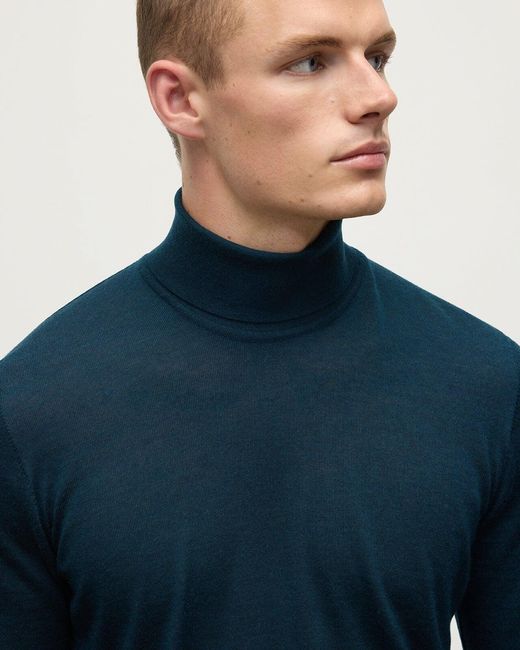 Johnstons Blue Superfine Cashmere Dark Roll Neck Jumper for men