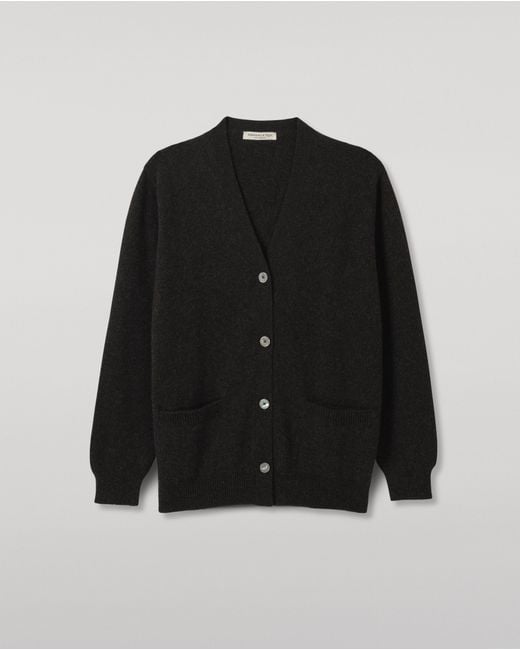 Johnstons Black Wild Thistle Intarsia Dark Cashmere Cardigan