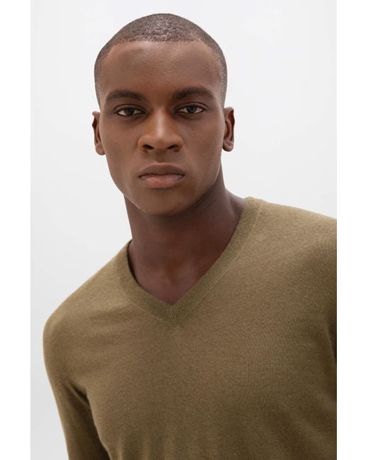 Johnstons Green Superfine Cashmere V Neck Jumper