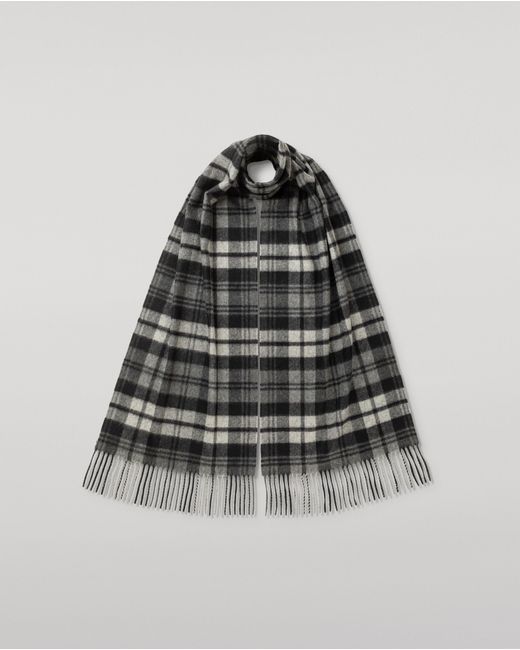 Johnstons White Wide Dress Stewart Tartan Cashmere Scarf