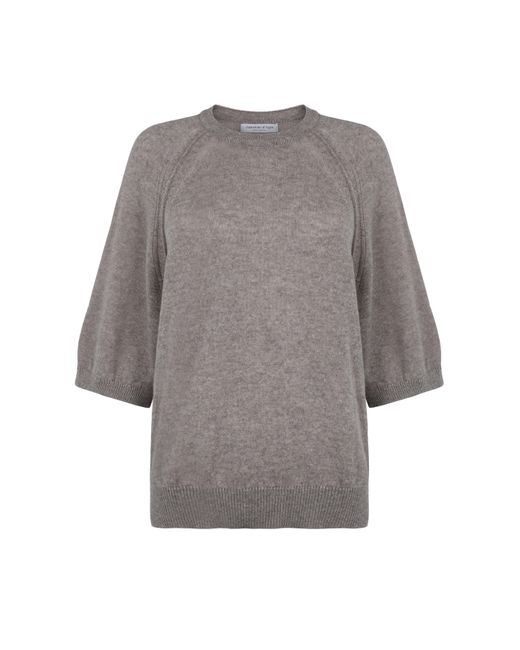 Johnstons Gray Gauzy Cashmere Sweater With Half Sleeve