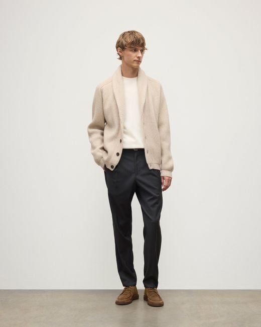 Johnstons White Pioneer Natural Shawl Collar Cashmere Cardigan for men