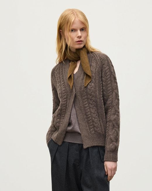 Johnstons Brown Mabel Aran Cable Cardigan