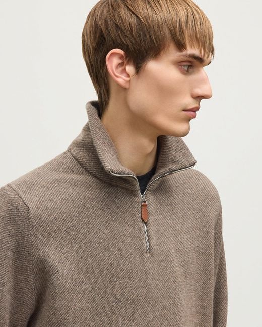 Johnstons White Tweel Cashmere Half Zip Jumper for men