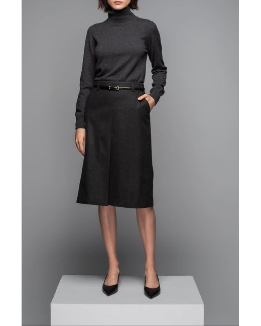 Johnstons Black Merino & Cashmere Mid Box Pleat Skirt