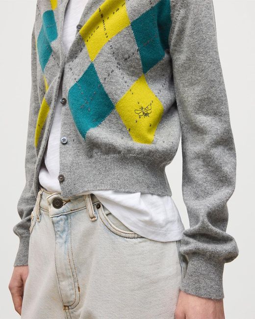 Johnstons White Clan Argyle Cashmere Cardigan
