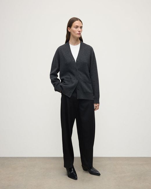 Johnstons Blue Boyfriend-Fit Charcoal Cashmere Cardigan