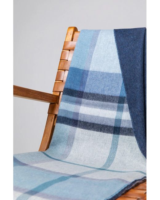 Johnstons Blue Reversible Cashmere Spey Check Throw