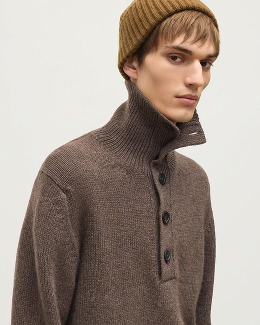 Johnstons Brown Douglas Button Neck Cashmere Jumper