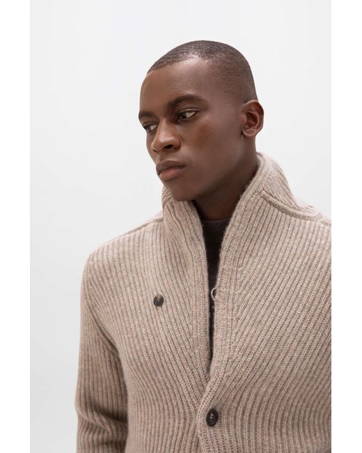 Johnstons Brown Ribbed Shawl Collar Cashmere Cardigan for men