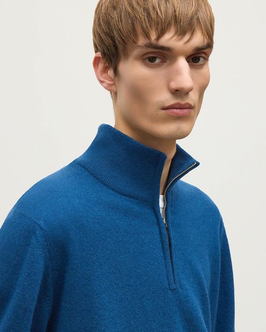 Johnstons Blue Reuben Cashmere Zip Neck Jumper for men