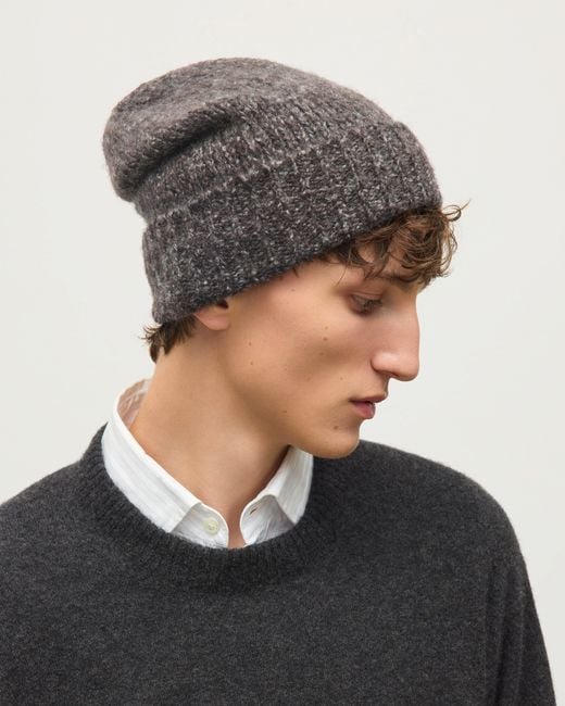 Johnstons Black Cashmere Bouclé Charcoal Beanie