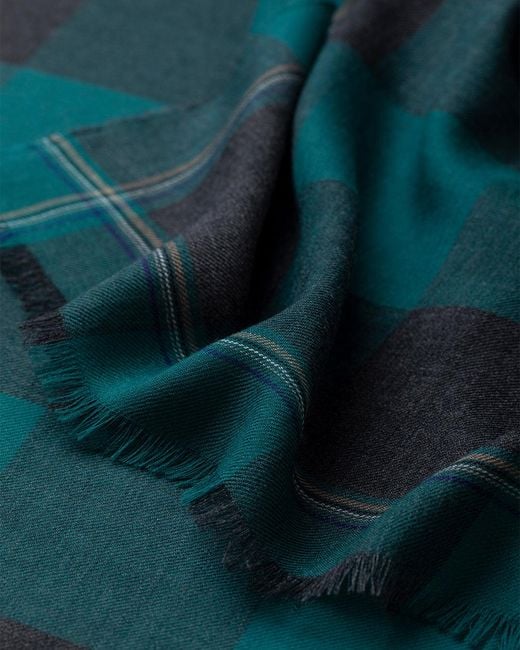 Johnstons Green Carnbee Large Gingham Cashmere Scarf