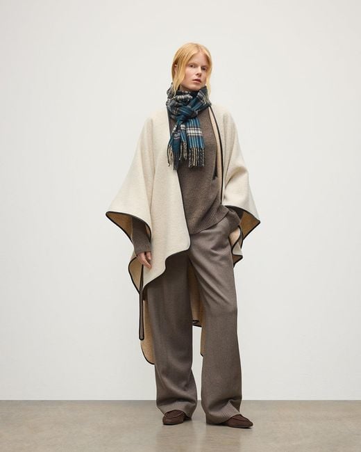 Johnstons Natural Cream Belted Cape With Leather Binding