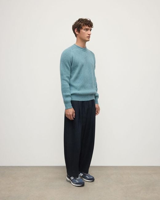 Johnstons Blue Contrast Neck Cashmere Jumper for men
