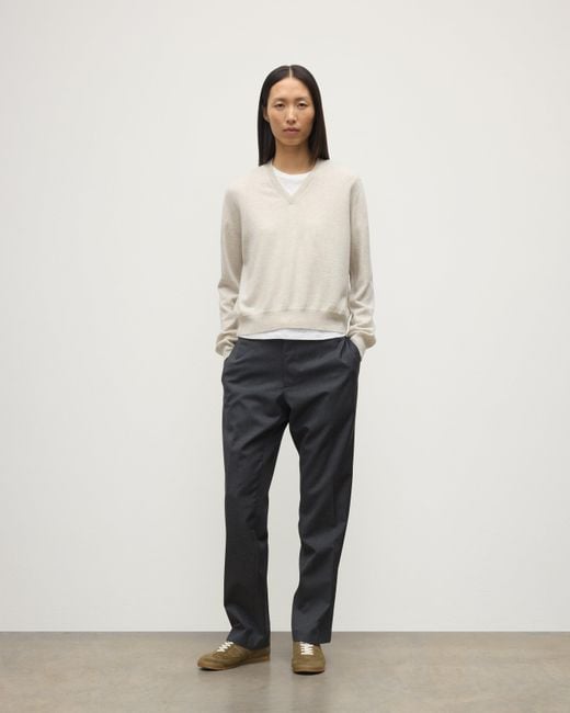 Johnstons White Lunan Natural Classic Cashmere V Neck Jumper