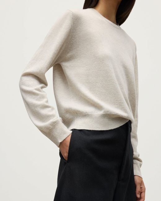 Johnstons White Lunan Natural Classic Cashmere Crew Jumper