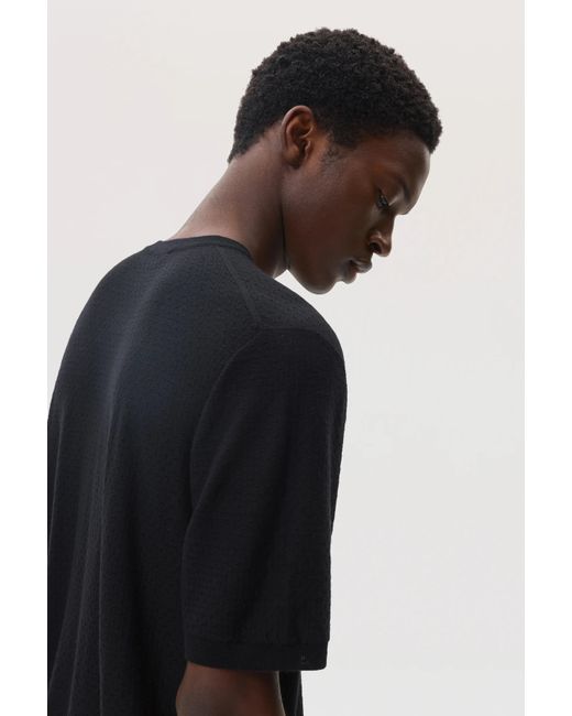 Johnstons Black Superfine Merino Mesh T-Shirt for men