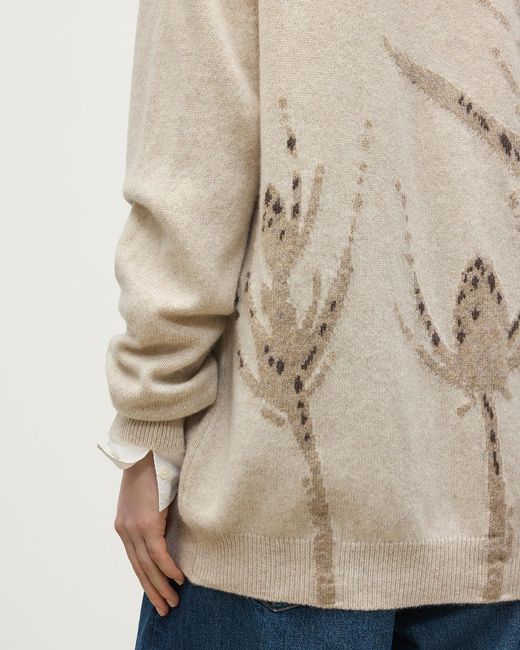 Johnstons Blue Wild Thistle Intarsia Cashmere Cardigan