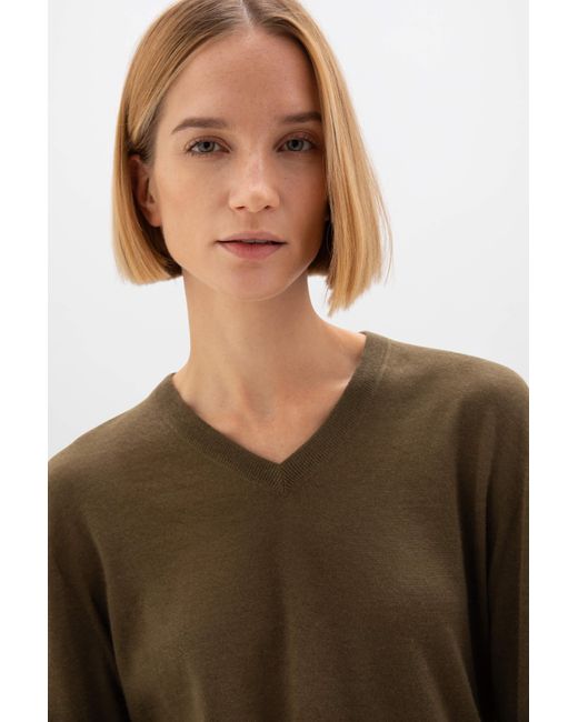 Johnstons Green Superfine Cashmere V Neck Jumper