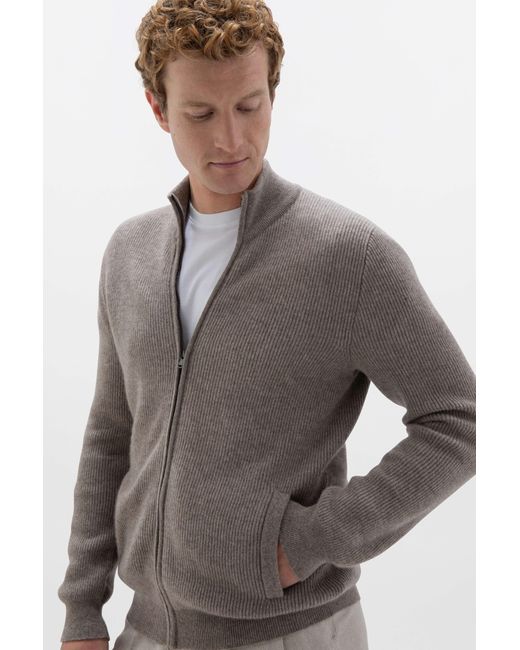 Johnstons Brown Ribbed Cashmere Cardigan