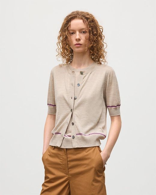 Johnstons White Brae Merino Short Sleeve Cardigan