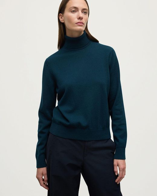 Johnstons Blue Classic Cashmere Bottle Roll Neck Jumper