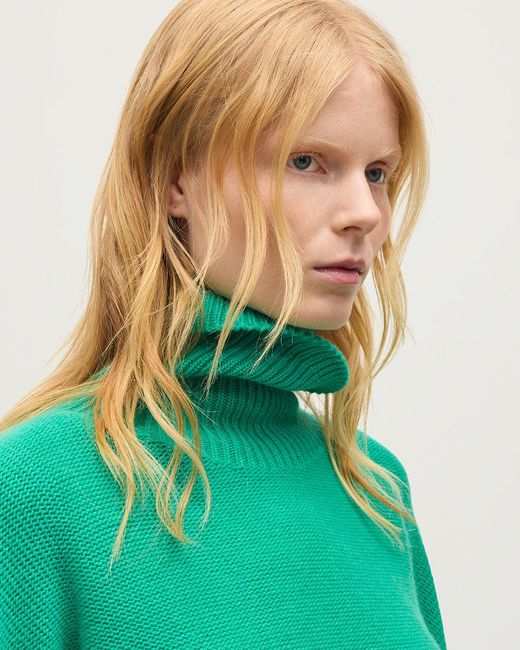 Johnstons Green Maggie Reverse Stitch Roll Neck Cashmere Jumper