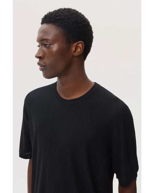 Johnstons Black Superfine Merino Mesh T-Shirt for men