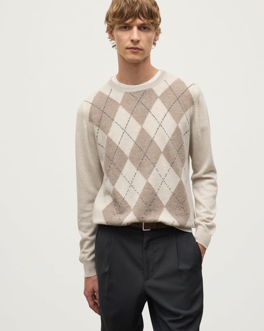 Johnstons White Argyll Cashmere Jumper for men