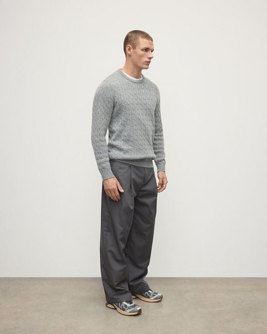 Johnstons Gray Cable Knit Light Cashmere Jumper for men