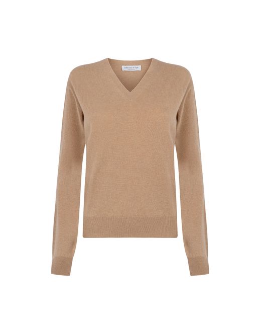 Johnstons Brown Classic Cashmere Cropped V Neck