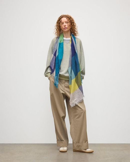 Johnstons Blue Ethie & Lime Wool Scarf