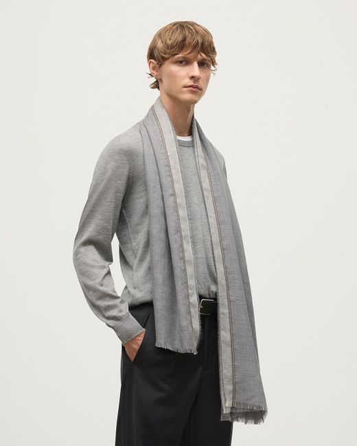 Johnstons White Ives Chevron Border Cashmere Scarf