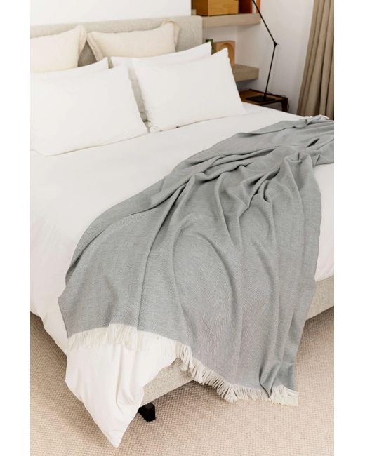 Johnstons Gray Herringbone Merino Bed Throw